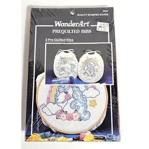 90s Vintage Unicorn Delight Bibs Kit Pre Quilted Both are Pre-stamped NOS